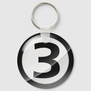 Number 3 black Key Chain