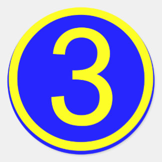 number 3 in a circle, blue background classic round sticker