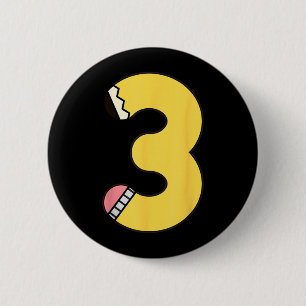 Number 3 Pencil Back to School 3rd Birthday Third 2 Inch Round Button
