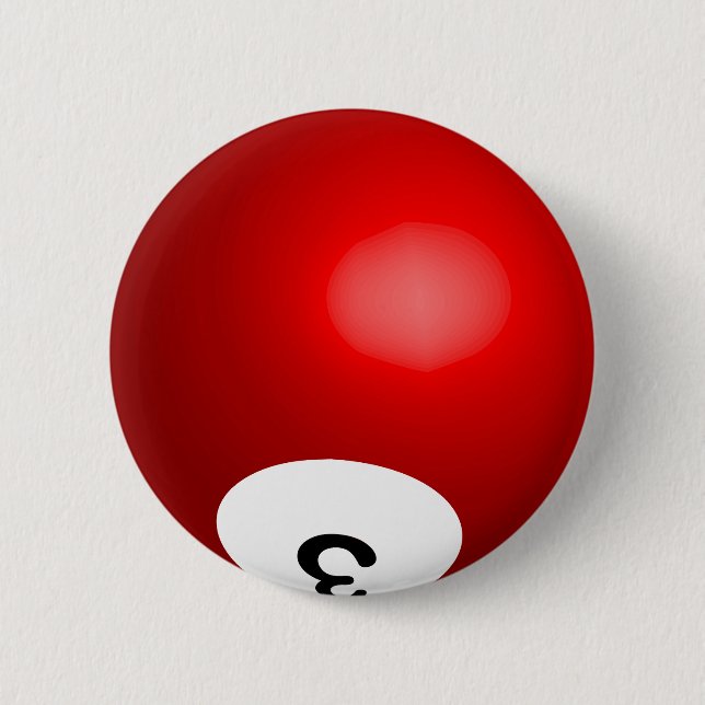 Number 3 Red Pool Ball Button (Front)