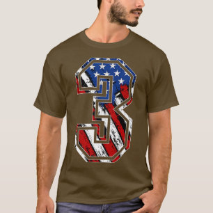 Number 3 Red White and Blue American Flag 3 Jersey T-Shirt