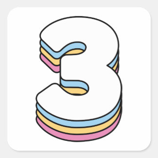 Number 3 Three Cute Rainbow Birthday Numbers Square Sticker