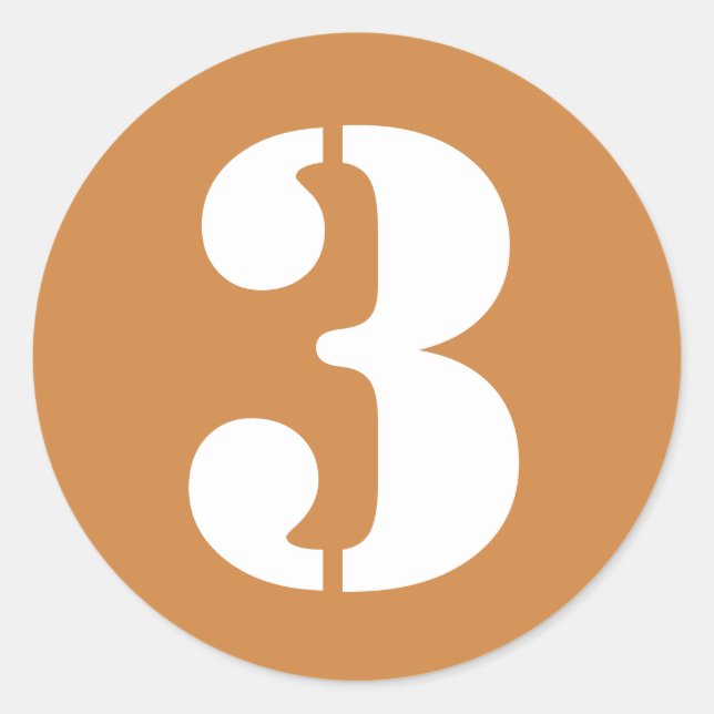 Number 3 Three Peru Gold Stencil Numbers by Janz Classic Round Sticker (Front)