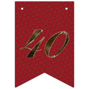 Number 40 40th Anniversary Ruby Gold Typography Bunting Flags