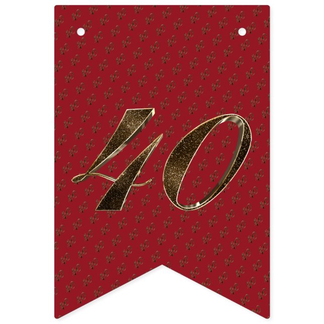 Number 40 40th Anniversary Ruby Gold Typography Bunting Flags (First Flag)