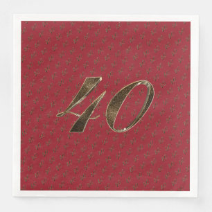 Number 40 40th Anniversary Ruby Gold Typography Napkin