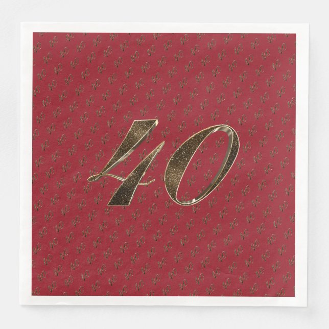 Number 40 40th Anniversary Ruby Gold Typography Napkin (Front)