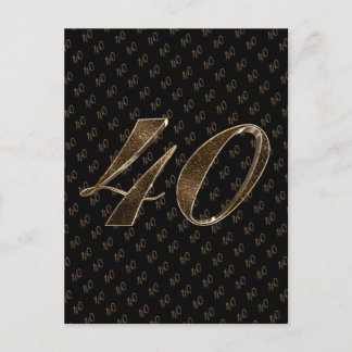 Number 40 Black Gold 40th Birthday Anniversary Postcard