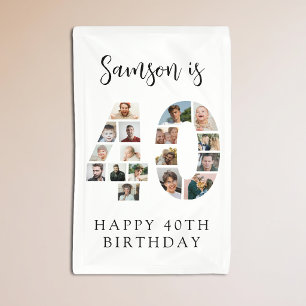 Number 40 Photo Co lage 40th Birthday Party Banner