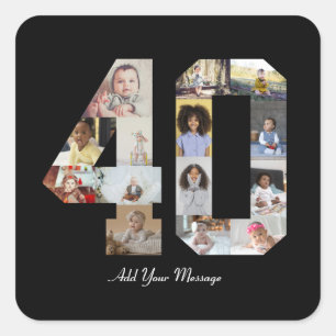 Number 40 Photo Collage Square Sticker