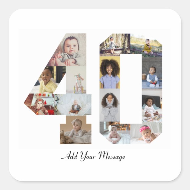 Number 40 Photo Collage Square Sticker (Front)