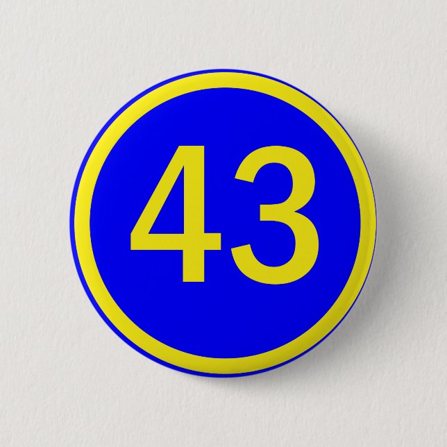 number, 43, in a circle 2 inch round button (Front)