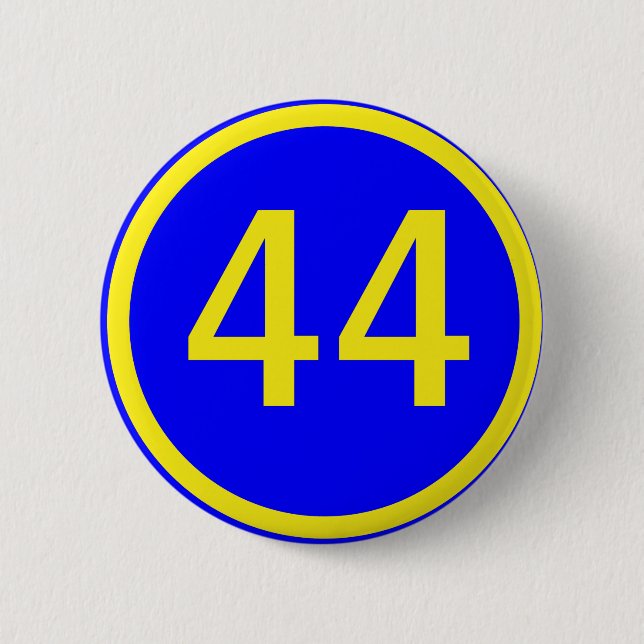 number, 44, in a circle 2 inch round button (Front)