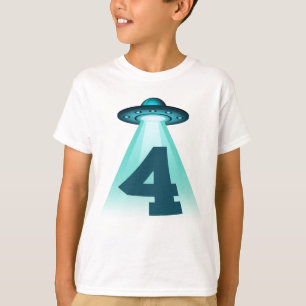 Number 4 Abduction UFO Alien Theme 4 Year Old Kids T-Shirt