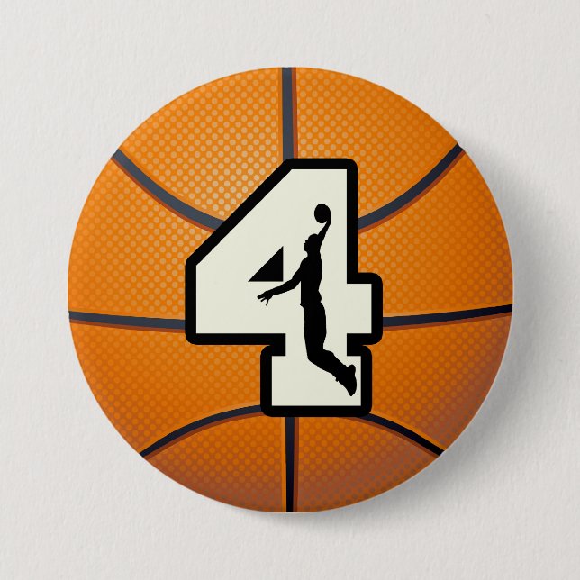 Number 4 Basketball and Player 3 Inch Round Button (Front)