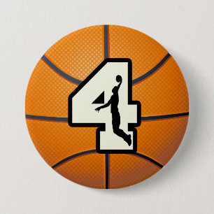 Number 4 Basketball and Player 3 Inch Round Button