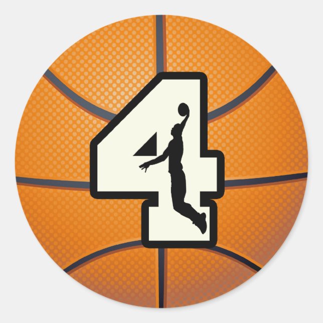 Number 4 Basketball and Player Classic Round Sticker (Front)