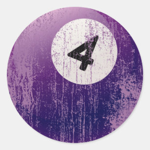 NUMBER 4 BILLIARDS BALL - ERODED AND AGED STYLE CLASSIC ROUND STICKER