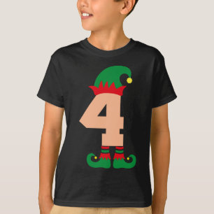 Number 4 Elf Chrismas Theme 4 Year Old Boys Kids T-Shirt