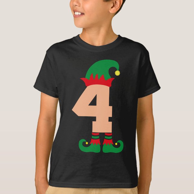 Number 4 Elf Chrismas Theme 4 Year Old Boys Kids T-Shirt (Front)