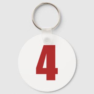 Number 4 in red on white button keychain