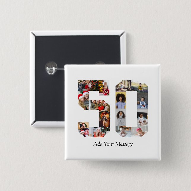Number 50 Photo Collage 2 Inch Square Button (Front & Back)