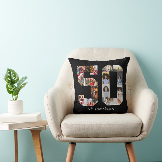 Number 50 Photo Collage Throw Pillow (Chair)