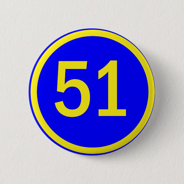 number, 51, in a circle 2 inch round button (Front)