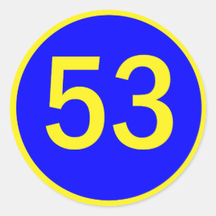 number 53 in a circle classic round sticker