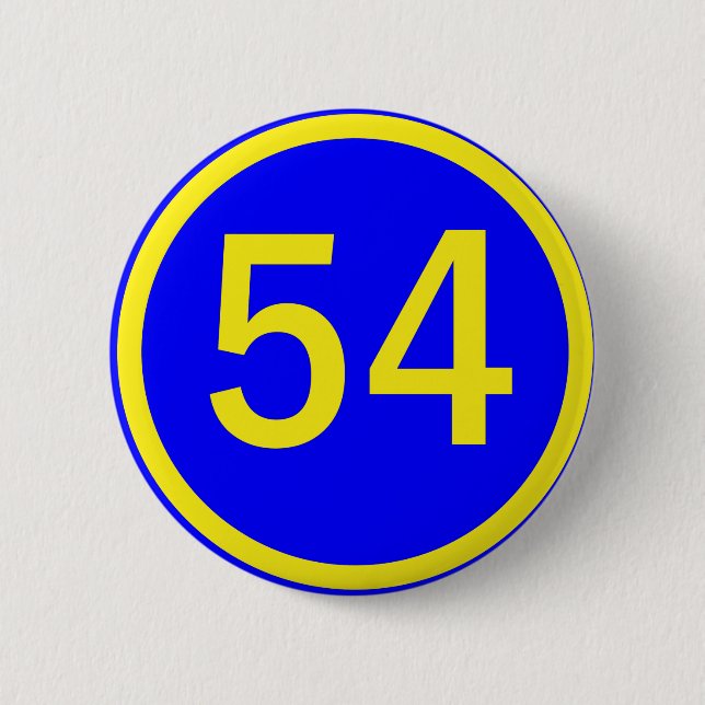 number, 54, in a circle 2 inch round button (Front)