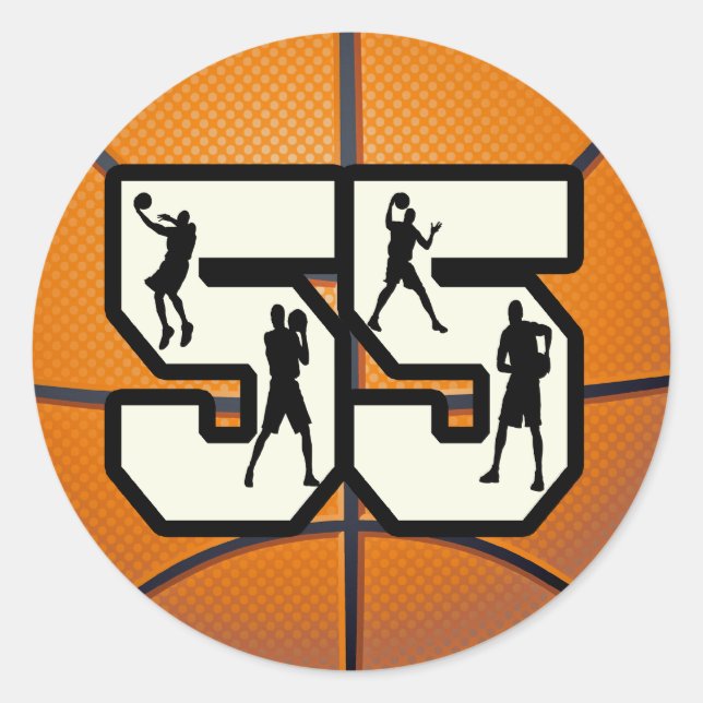 Number 55 Basketball Classic Round Sticker (Front)