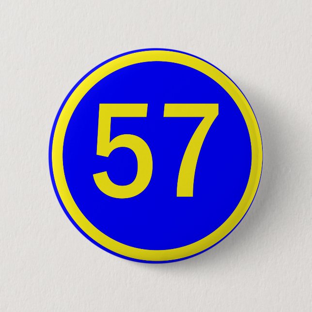number, 57, in a circle 2 inch round button (Front)