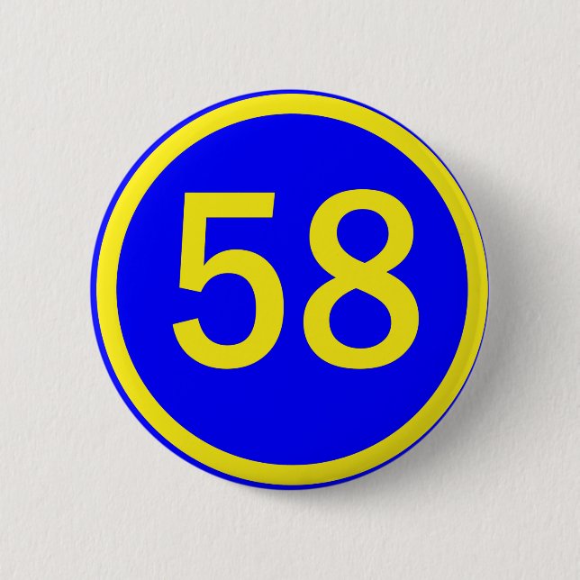 number, 58, in a circle 2 inch round button (Front)