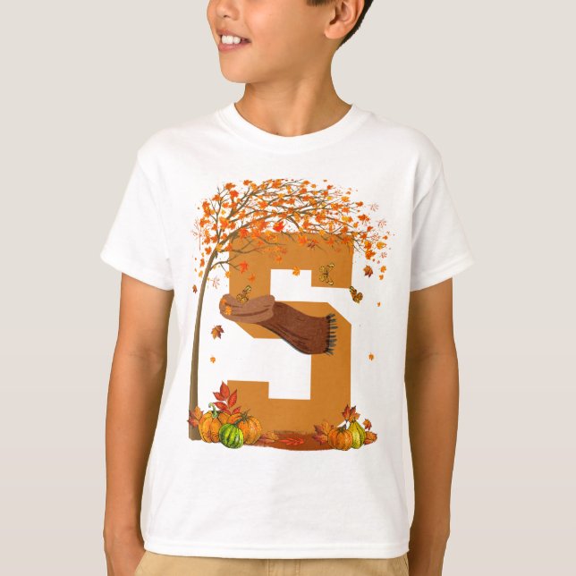 Number 5 Autumn Fall Thanksgiving Theme 5 Yr Old T-Shirt (Front)