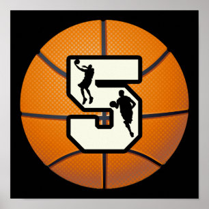 Number 5 Basketball and Players Poster