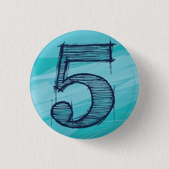 Number 5 Batch Cyan 1 Inch Round Button (Front)