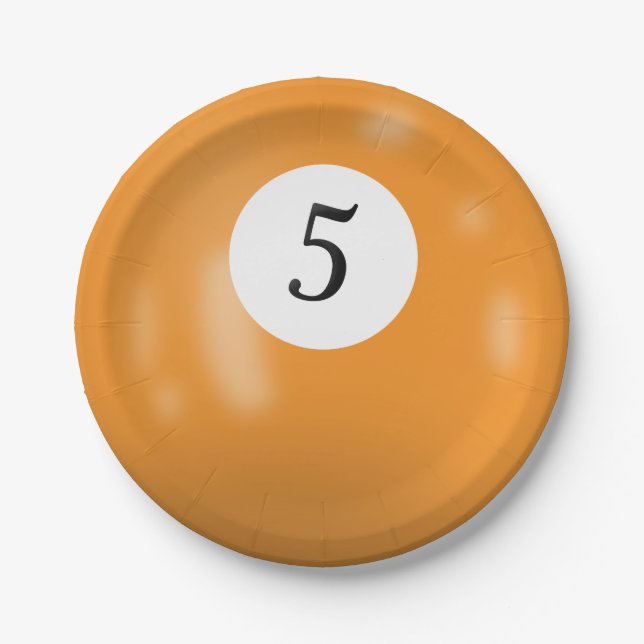 Number 5 billiard ball paper plate (Front)