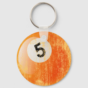 NUMBER 5 BILLIARDS BALL - ERODED AND AGED STYLE KEYCHAIN