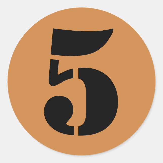Number 5 Five Peru Gold Stencil Numbers by Janz Classic Round Sticker (Front)
