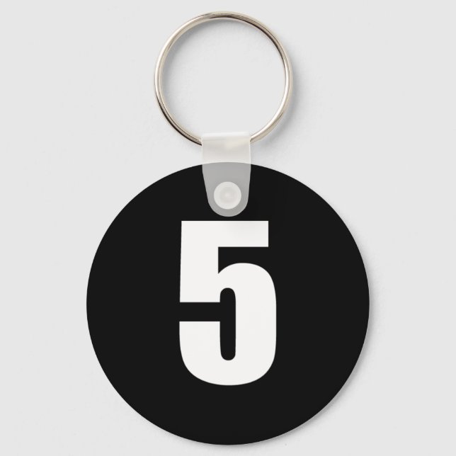 number 5 in white on black button keychain (Front)