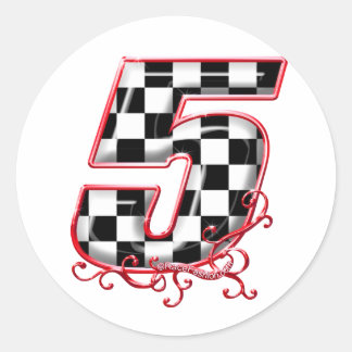 number 5 red classic round sticker