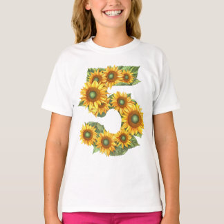Number 5 Sunflowers Theme 5 Year Old Kids Girls T-Shirt