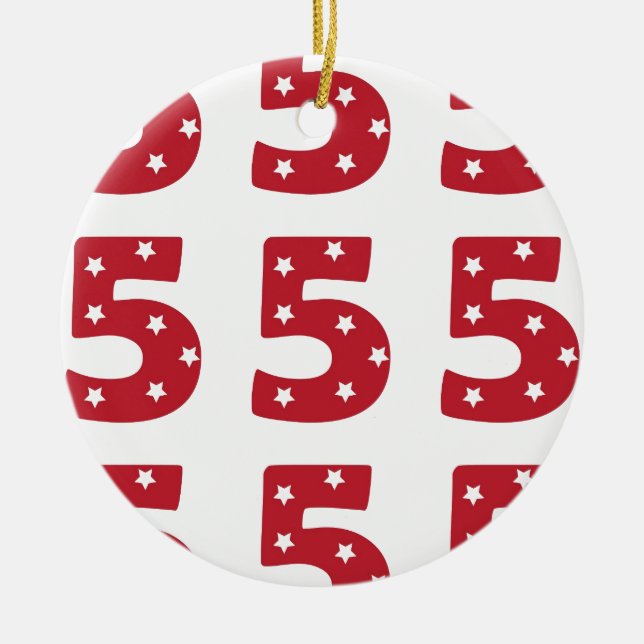 Number 5 - White Stars on Dark Red Ceramic Ornament (Front)