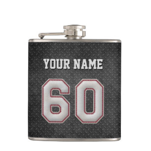 Number 60 Baseball Stitches with Black Metal Look Hip Flask