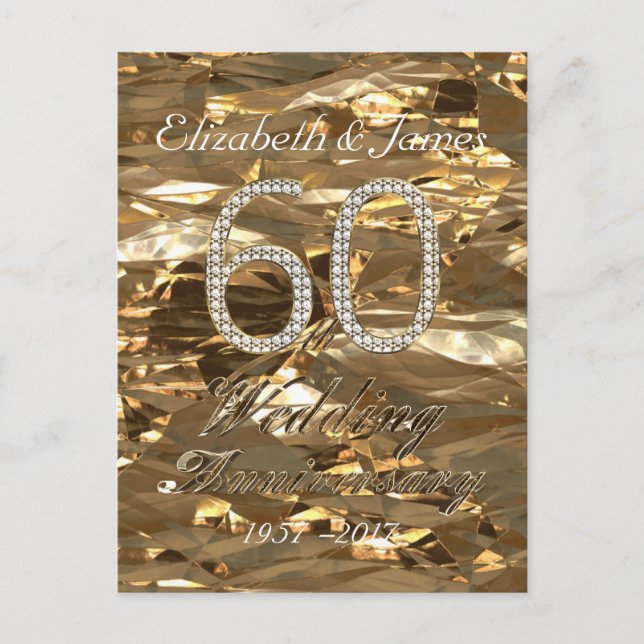 Number 60 Diamond Wedding 60th Anniversary Gold Postcard (Front)