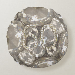 Number 60 Diamonds Look 60th Anniversary Round Pillow