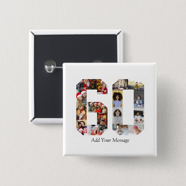 Number 60 Photo Collage 2 Inch Square Button (Front & Back)