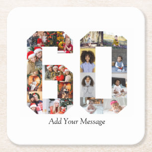 Number 60 Photo Collage Square Paper Coaster