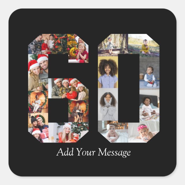 Number 60 Photo Collage Square Sticker (Front)