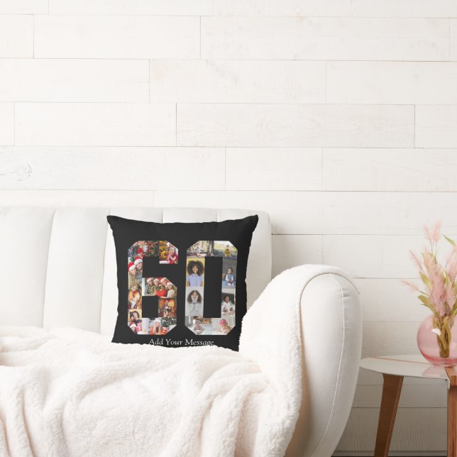 Number 60 Photo Collage Throw Pillow (Couch)
